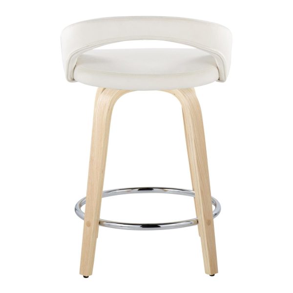 Grotto 24 White Velvet Contemporary Swivel Counter Stools Set of 2 6