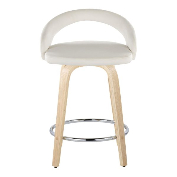 Grotto 24 White Velvet Contemporary Swivel Counter Stools Set of 2 7