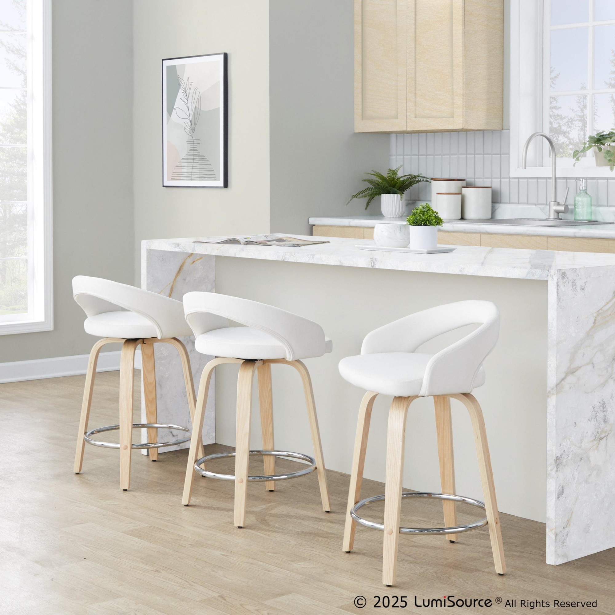 Grotto 24 White Velvet Contemporary Swivel Counter Stools (Set of 2) 1 Grotto 24 White Velvet Contemporary Swivel Counter Stools (Set of 2)