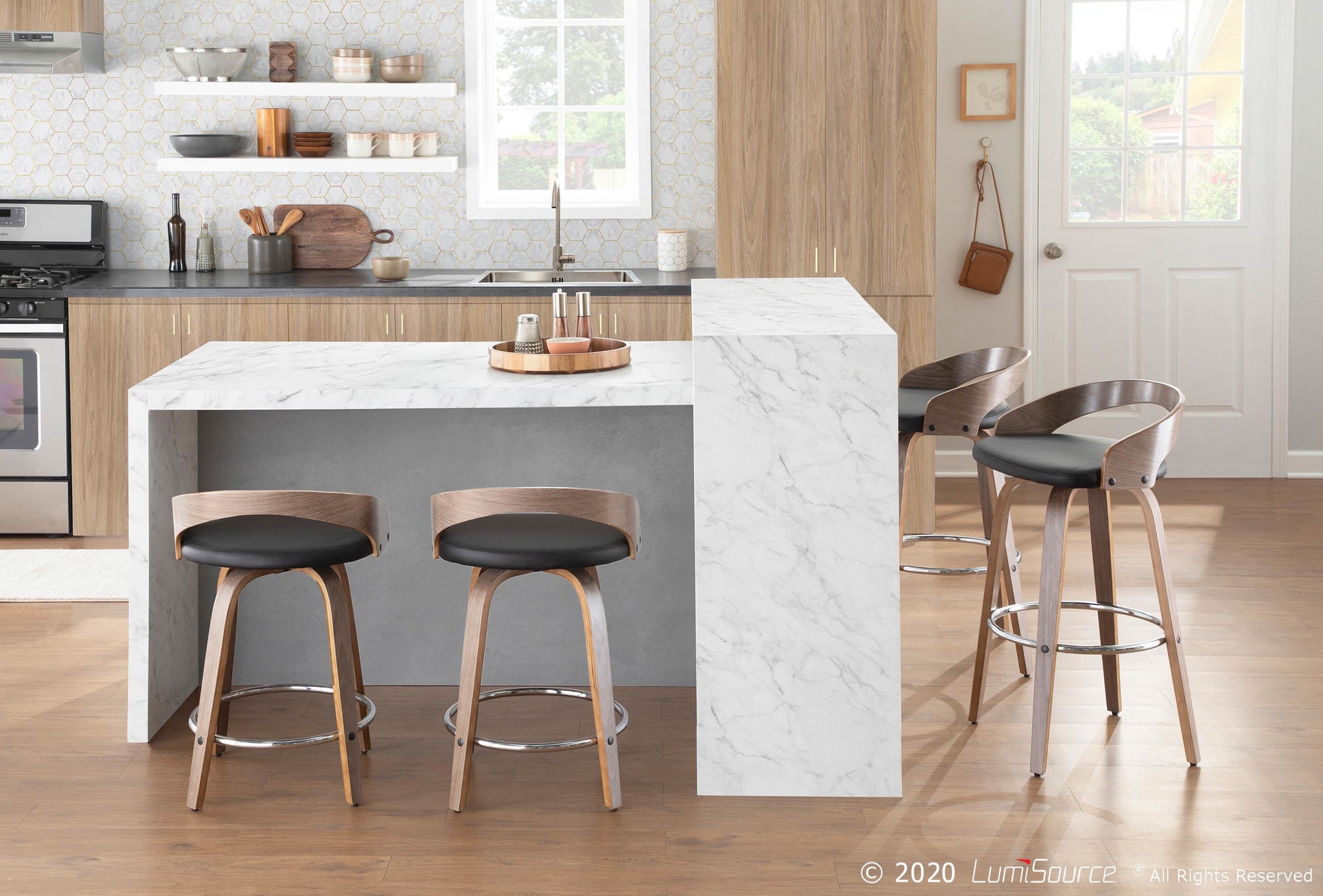 Grotto 25" Mid-Century Modern Swivel Counter Stools (Set of 2) 2 Grotto 25" Mid-Century Modern Swivel Counter Stools (Set of 2) - Image 2