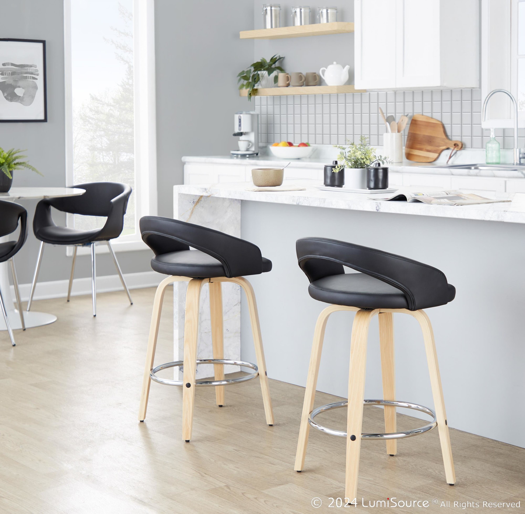 Grotto 26 Contemporary Black Faux Leather Swivel Stools (Set of 2) 2 Grotto 26 Contemporary Black Faux Leather Swivel Stools (Set of 2) - Image 2