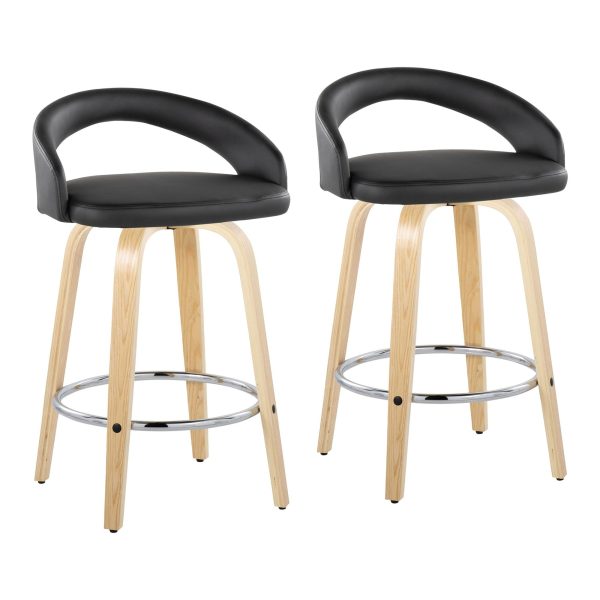 Grotto 26 Contemporary Black Faux Leather Swivel Stools Set of 2 2