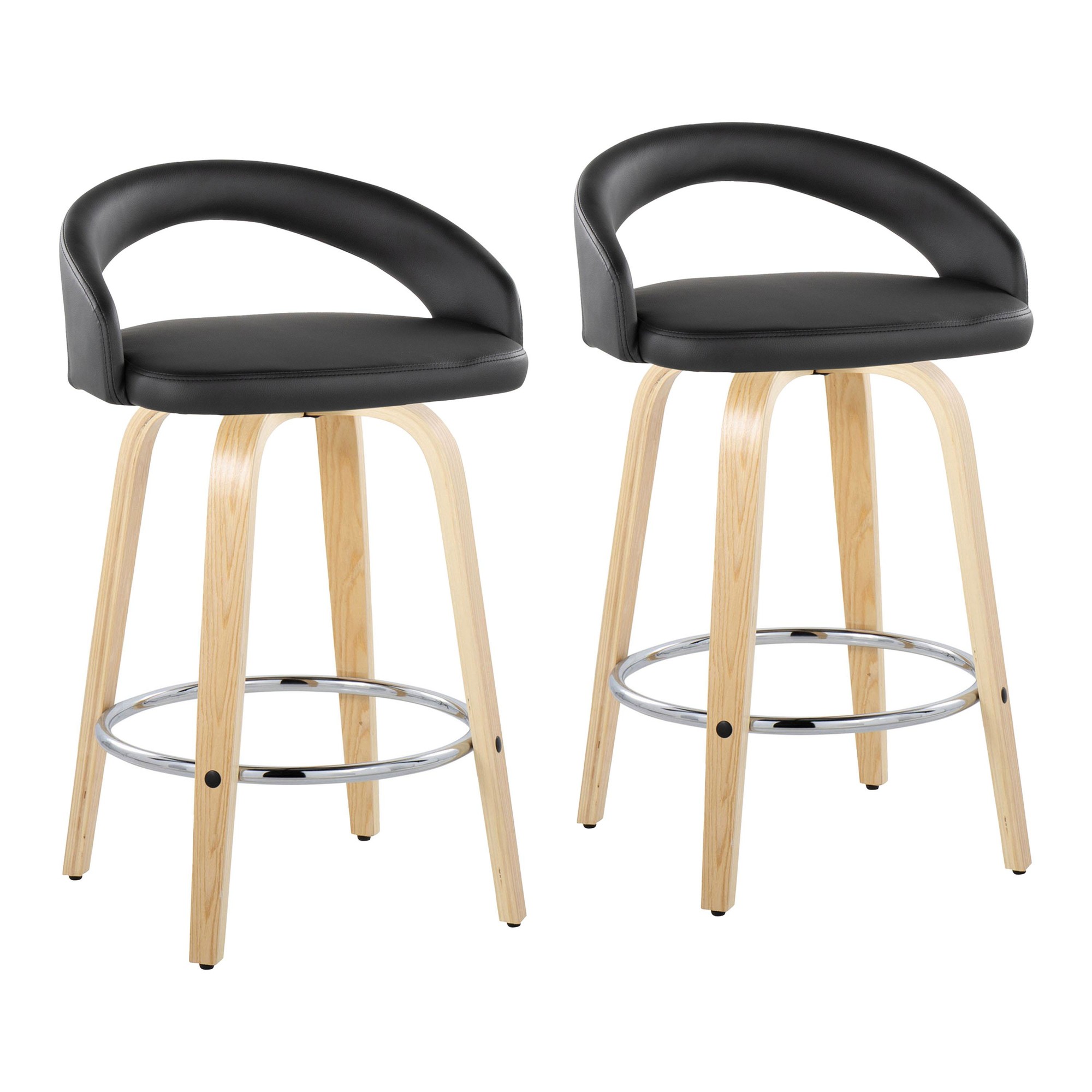 Grotto 26 Contemporary Black Faux Leather Swivel Stools (Set of 2) 3 Grotto 26 Contemporary Black Faux Leather Swivel Stools (Set of 2) - Image 3