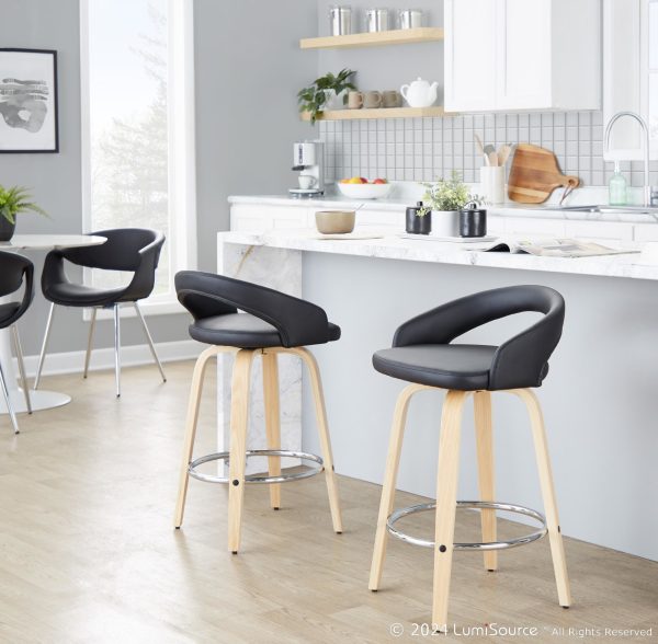 Grotto 26 Contemporary Black Faux Leather Swivel Stools Set of 2