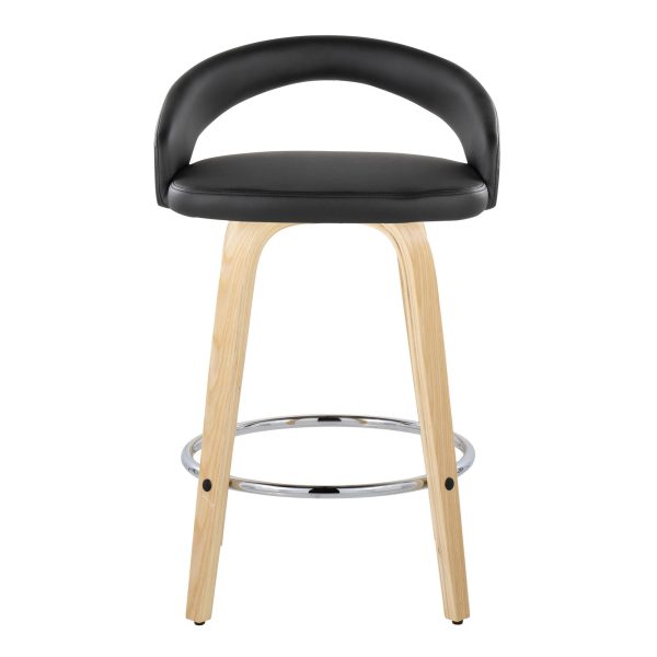 Grotto 26 Contemporary Black Faux Leather Swivel Stools Set of 2 7