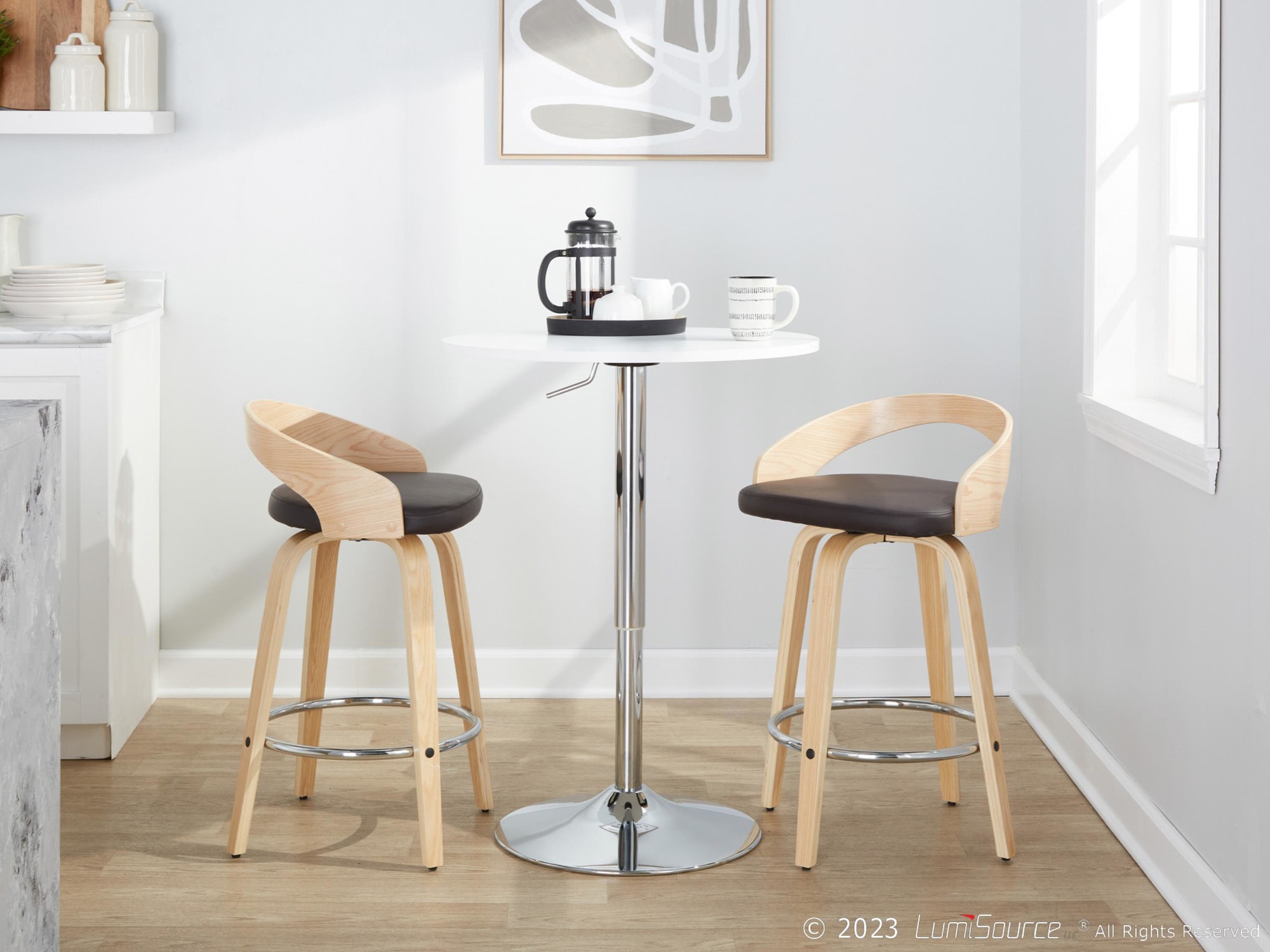 Grotto 26 Contemporary Brown Faux Leather Swivel Counter Stools (Set of 2) 3 Grotto 26 Contemporary Brown Faux Leather Swivel Counter Stools (Set of 2) - Image 3