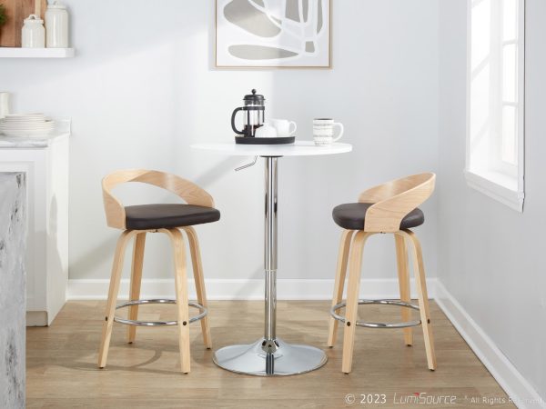 Grotto 26 Contemporary Brown Faux Leather Swivel Counter Stools Set of 2 3