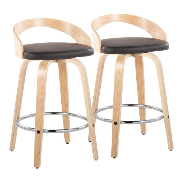 Grotto 26 Contemporary Brown Faux Leather Swivel Counter Stools Set of 2 4