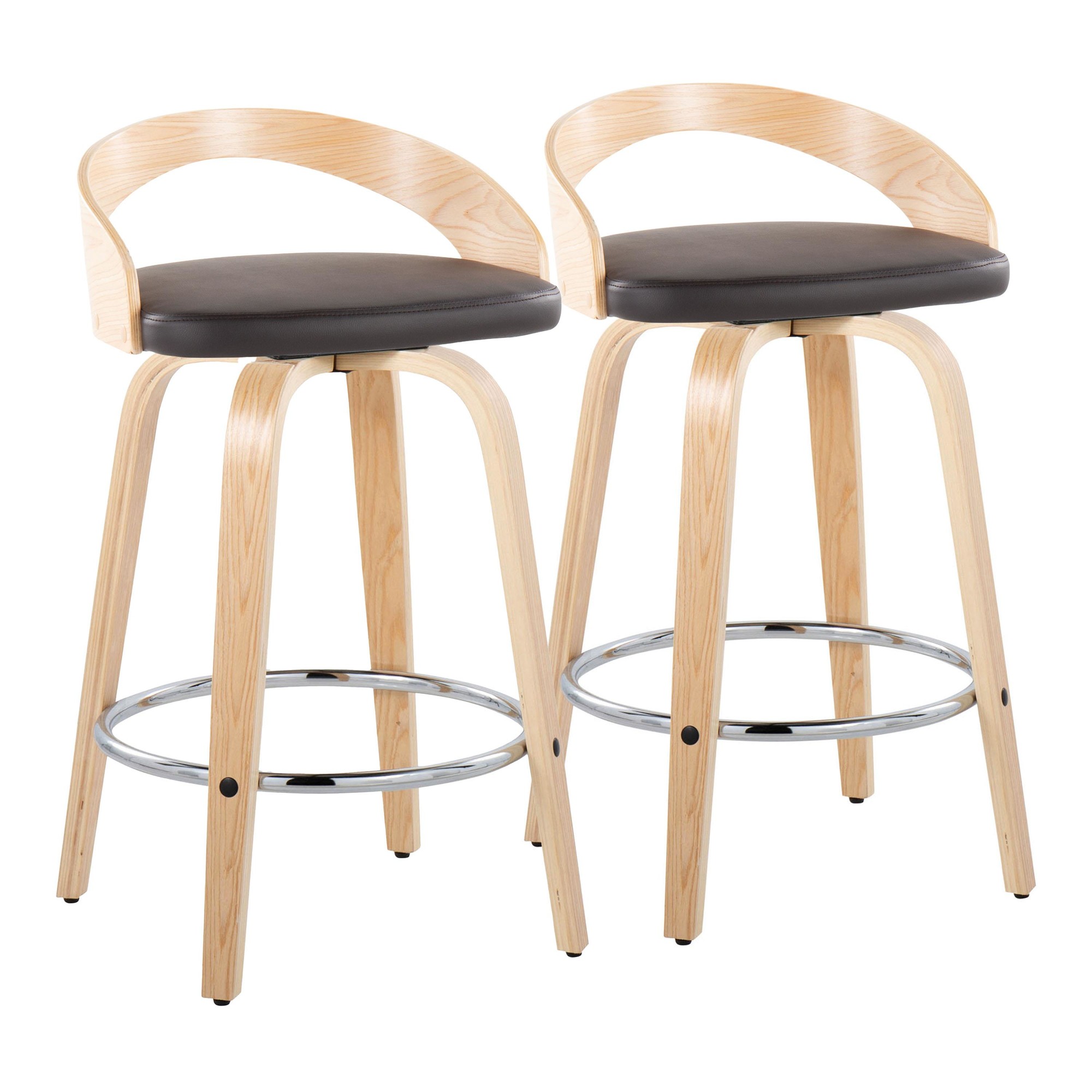 Grotto 26 Contemporary Brown Faux Leather Swivel Counter Stools (Set of 2) 5 Grotto 26 Contemporary Brown Faux Leather Swivel Counter Stools (Set of 2) - Image 5