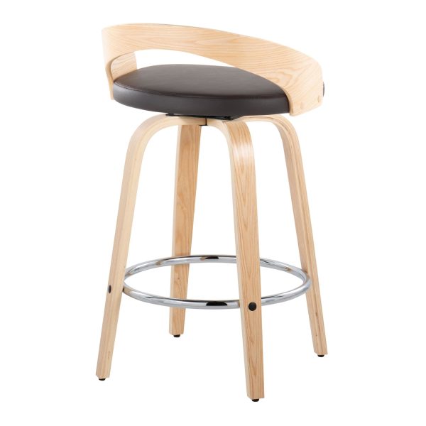Grotto 26 Contemporary Brown Faux Leather Swivel Counter Stools Set of 2 7
