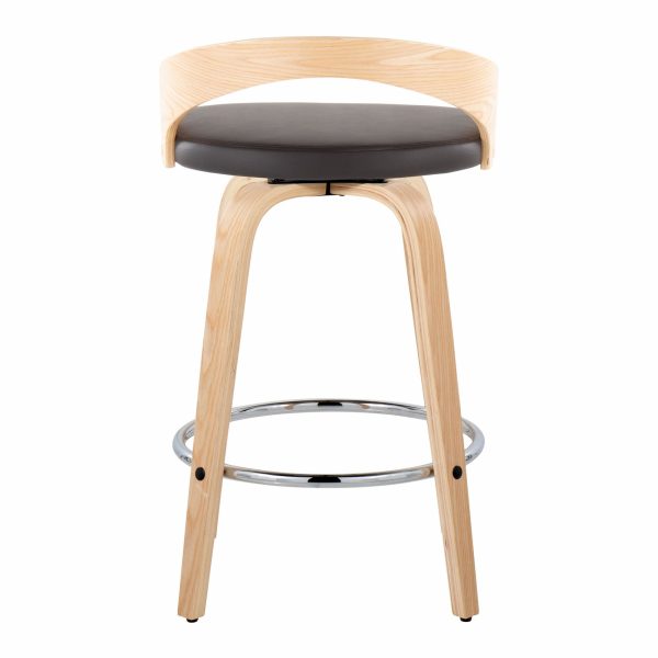 Grotto 26 Contemporary Brown Faux Leather Swivel Counter Stools Set of 2 8
