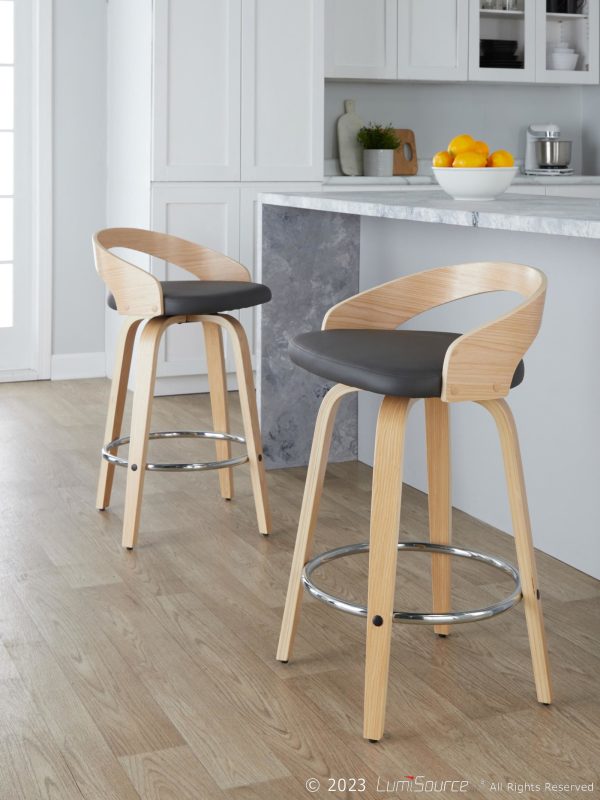 Grotto 26 Contemporary Grey Faux Leather Swivel Counter Stools Set of 2 1