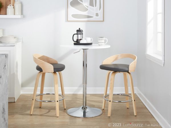 Grotto 26 Contemporary Grey Faux Leather Swivel Counter Stools Set of 2 2