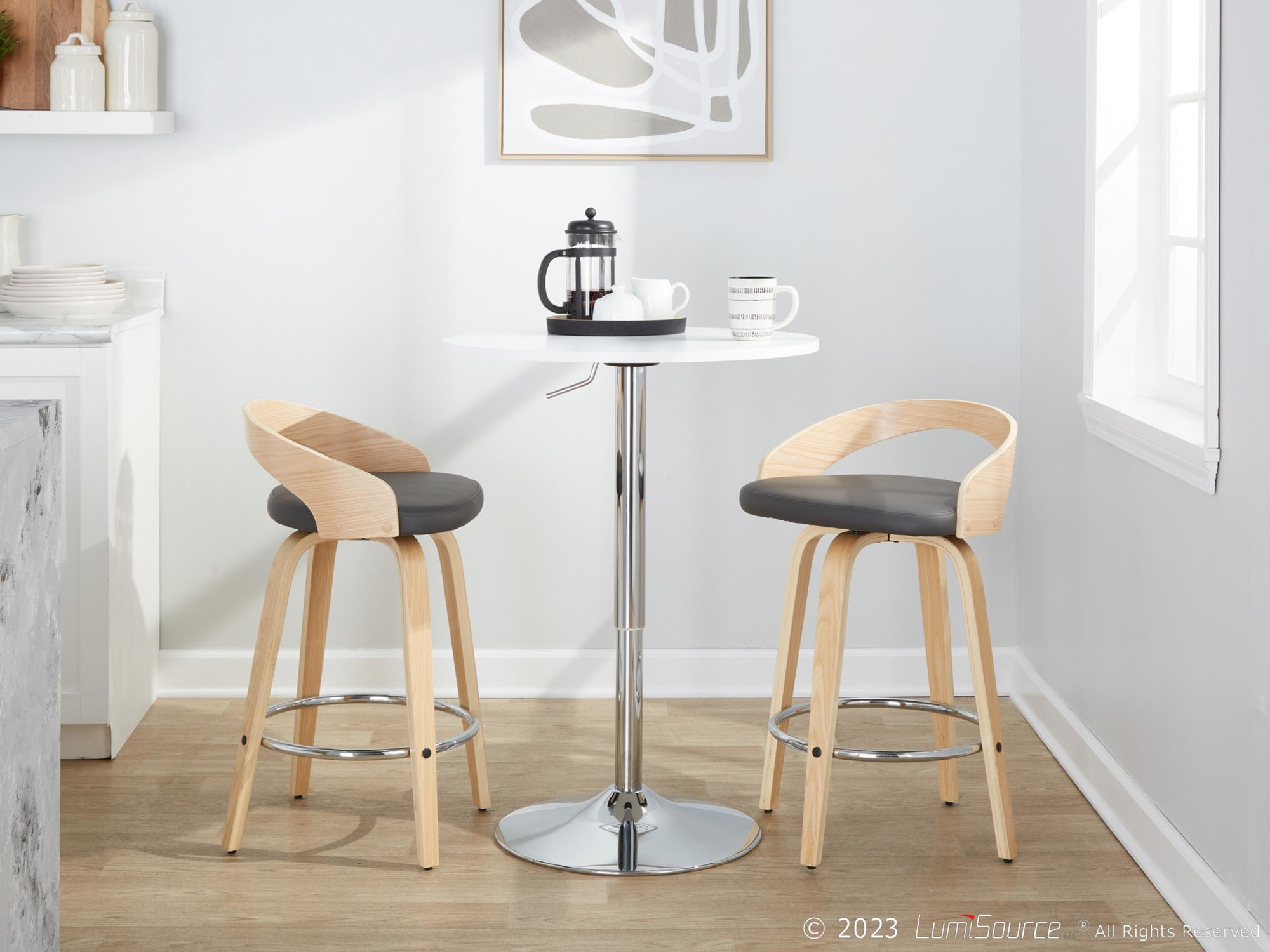 Grotto 26 Contemporary Grey Faux Leather Swivel Counter Stools (Set of 2) 3 Grotto 26 Contemporary Grey Faux Leather Swivel Counter Stools (Set of 2) - Image 3