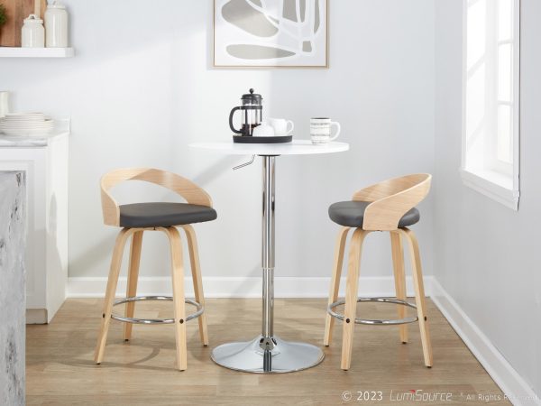 Grotto 26 Contemporary Grey Faux Leather Swivel Counter Stools Set of 2 3