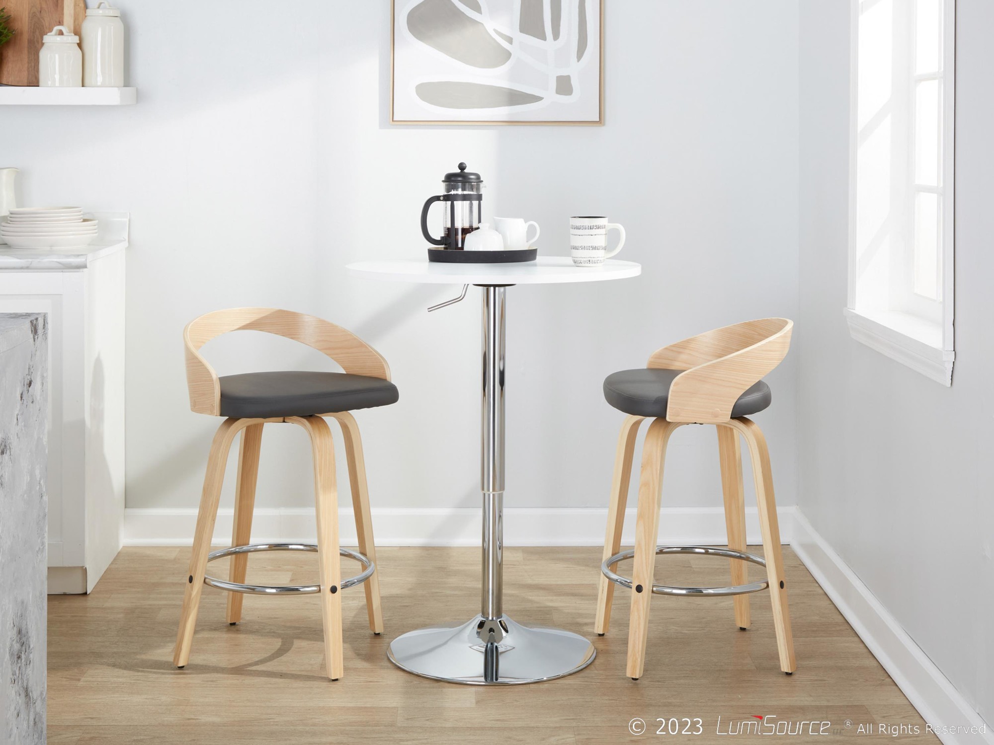 Grotto 26 Contemporary Grey Faux Leather Swivel Counter Stools (Set of 2) 4 Grotto 26 Contemporary Grey Faux Leather Swivel Counter Stools (Set of 2) - Image 4