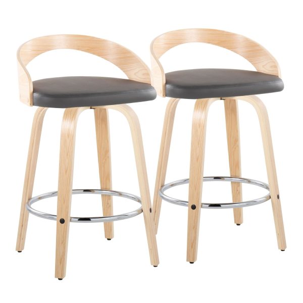 Grotto 26 Contemporary Grey Faux Leather Swivel Counter Stools Set of 2 4