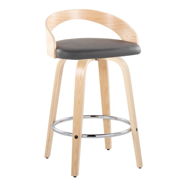 Grotto 26 Contemporary Grey Faux Leather Swivel Counter Stools Set of 2 5