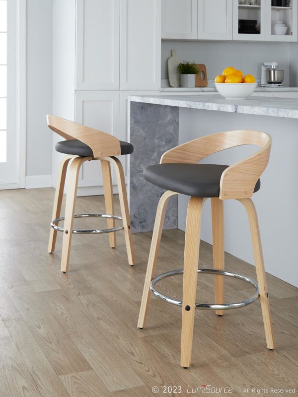 Grotto 26 Contemporary Grey Faux Leather Swivel Counter Stools Set of 2