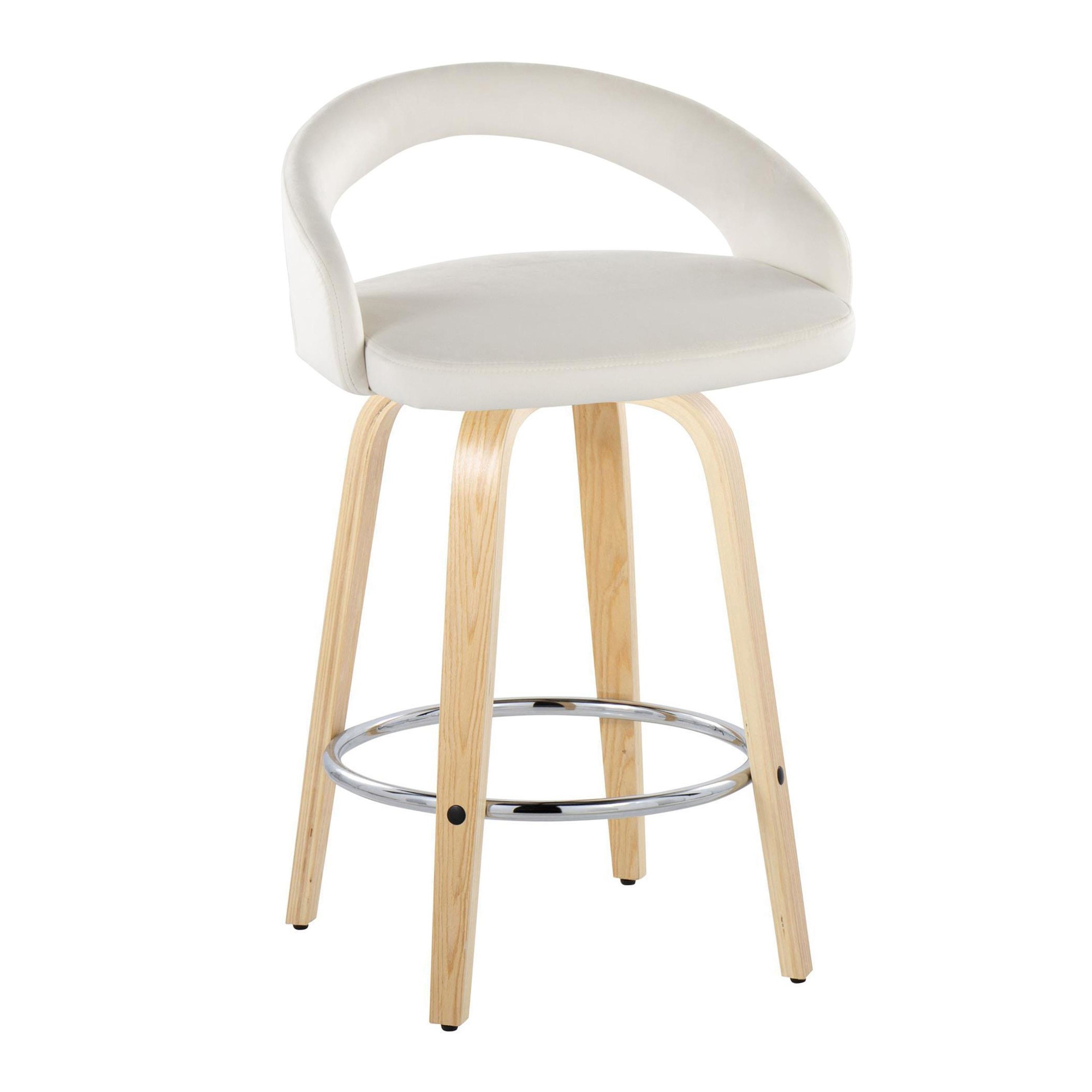 Grotto 26" Contemporary White Velvet Swivel Counter Stools (Set of 2) 2 Grotto 26" Contemporary White Velvet Swivel Counter Stools (Set of 2) - Image 2