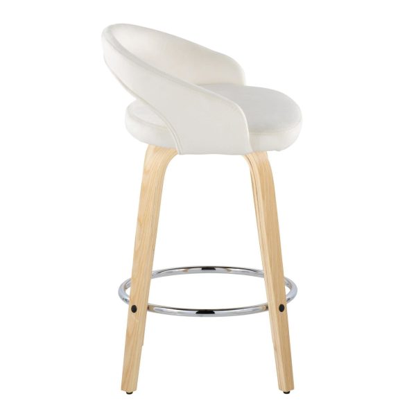 Grotto 26 Contemporary White Velvet Swivel Counter Stools Set of 2 2