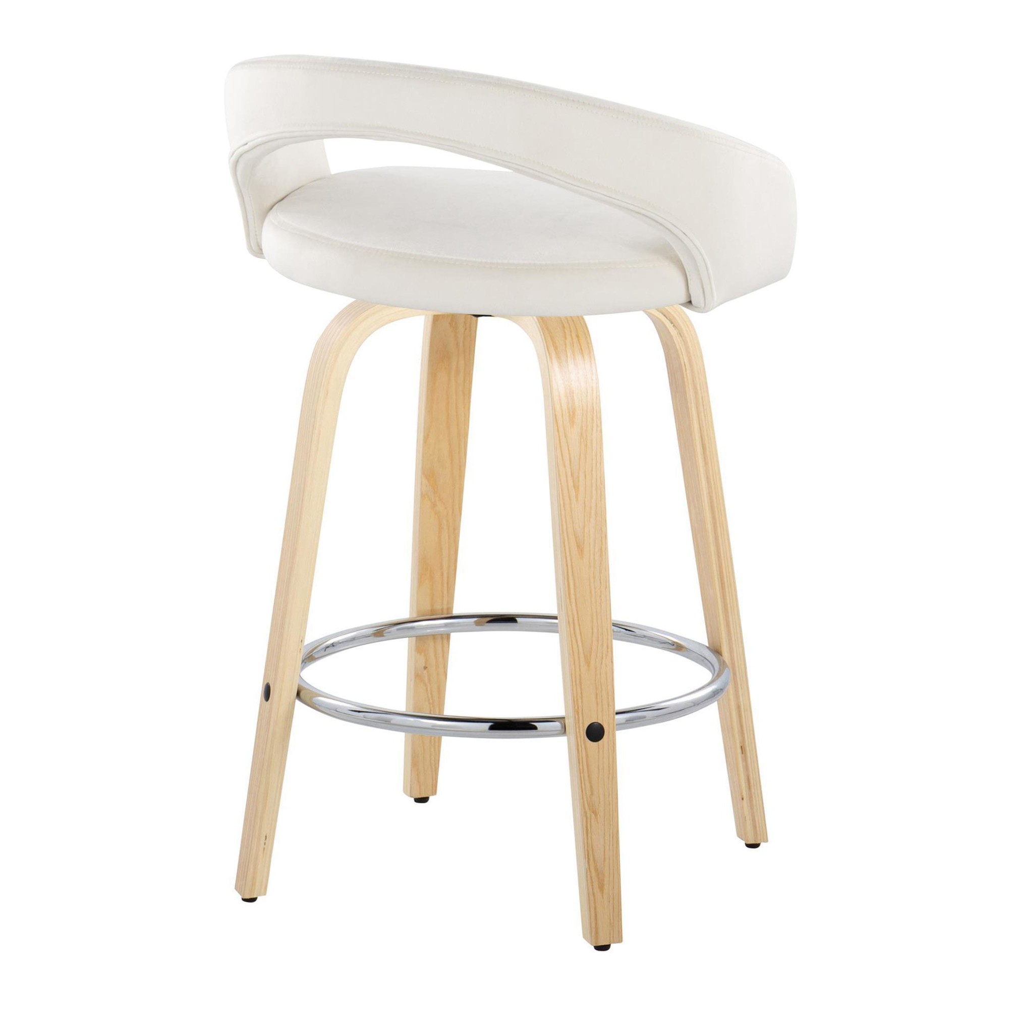 Grotto 26" Contemporary White Velvet Swivel Counter Stools (Set of 2) 4 Grotto 26" Contemporary White Velvet Swivel Counter Stools (Set of 2) - Image 4