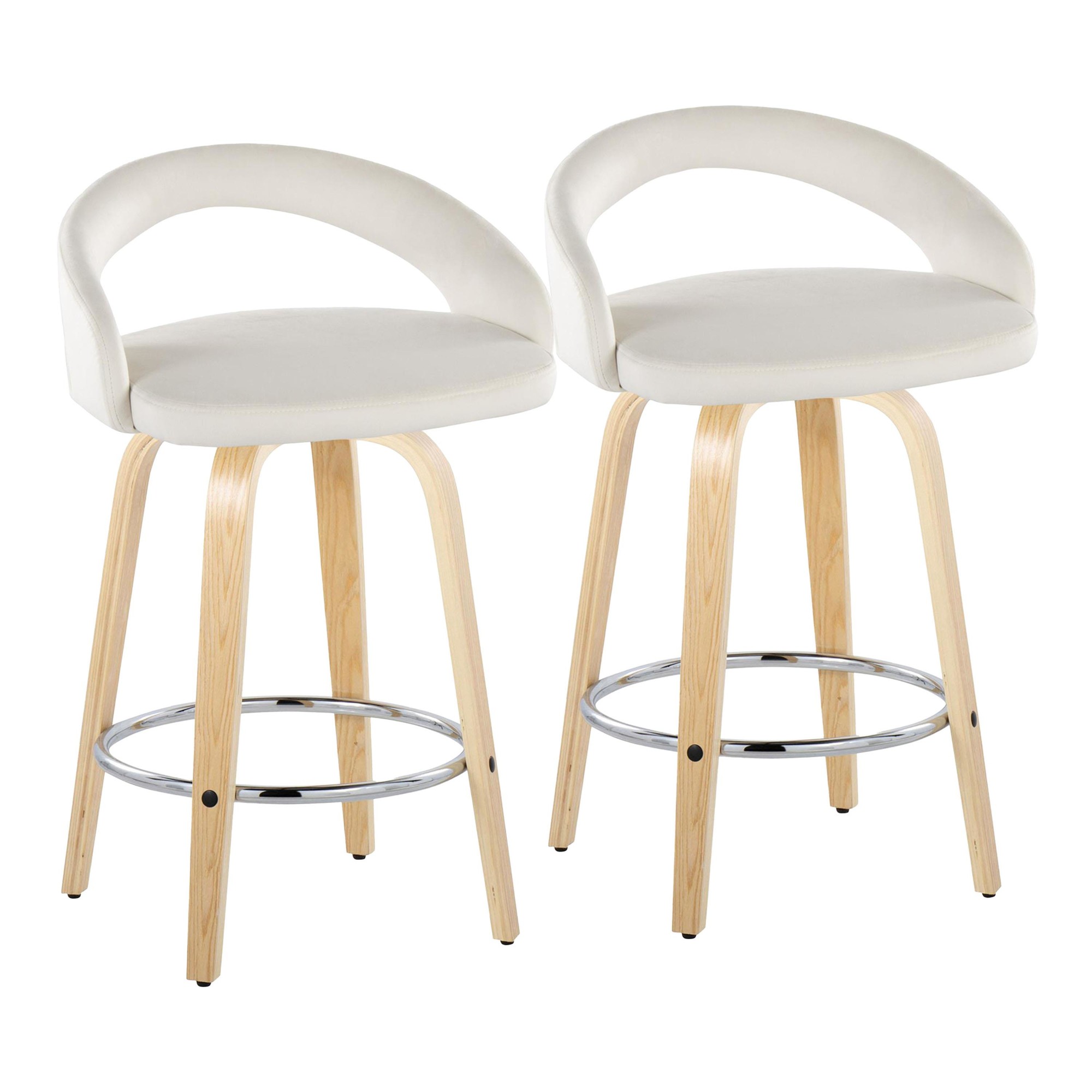 Grotto 26" Contemporary White Velvet Swivel Counter Stools (Set of 2) 1 Grotto 26" Contemporary White Velvet Swivel Counter Stools (Set of 2)