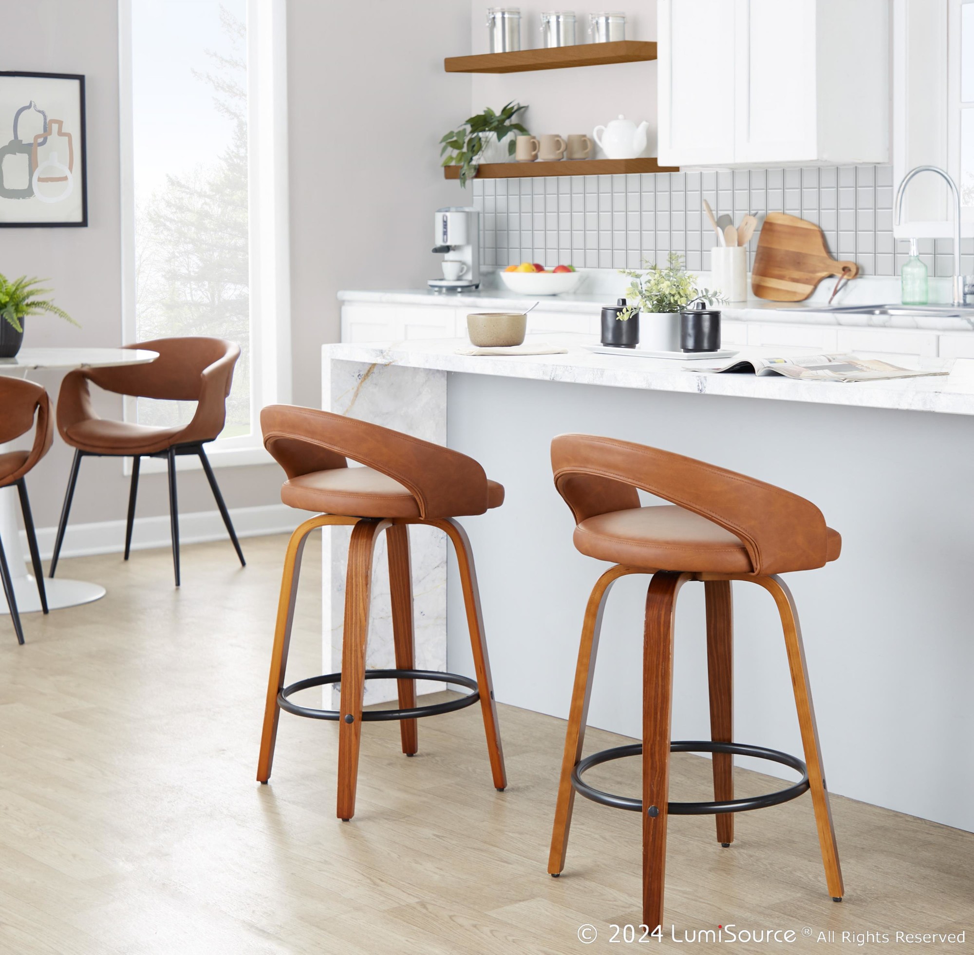 Grotto 26-Inch Contemporary Camel Swivel Counter Stools (Set of 2) 2 Grotto 26-Inch Contemporary Camel Swivel Counter Stools (Set of 2) - Image 2