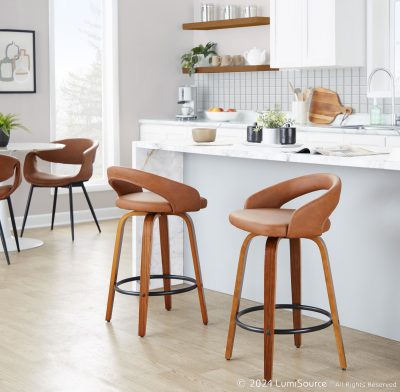 Grotto 26-Inch Contemporary Camel Swivel Counter Stools (Set of 2)