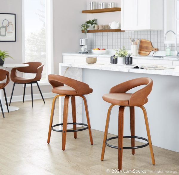 Grotto 26 Inch Contemporary Camel Swivel Counter Stools Set of 2