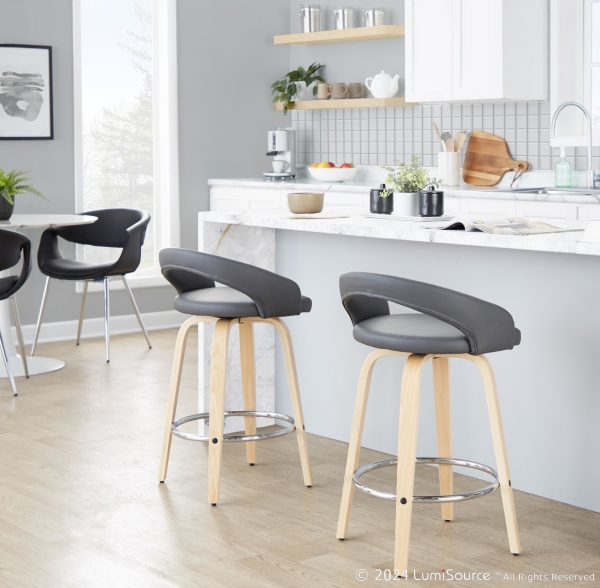 Grotto 26 Inch Contemporary Grey Swivel Counter Stools Set of 2 1