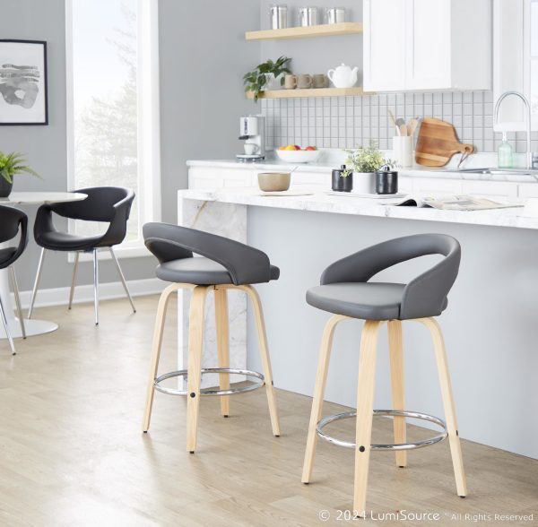 Grotto 26 Inch Contemporary Grey Swivel Counter Stools Set of 2