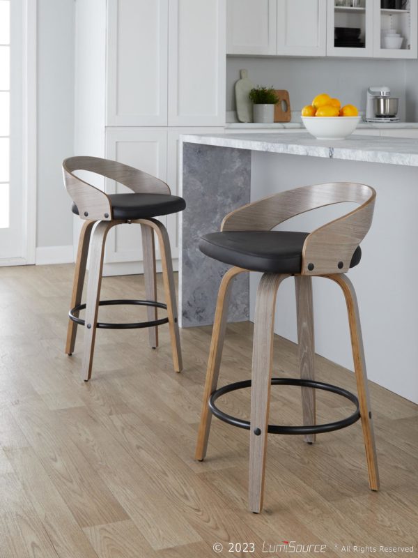 Grotto 26 Inch Contemporary Light Grey Swivel Counter Stools Set of 2 1