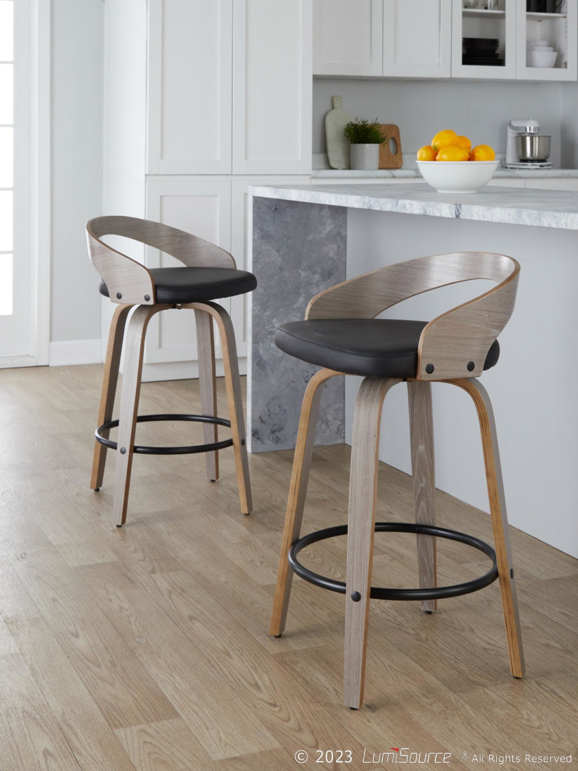Grotto 26-Inch Contemporary Light Grey Swivel Counter Stools (Set of 2) 2 Grotto 26-Inch Contemporary Light Grey Swivel Counter Stools (Set of 2) - Image 2