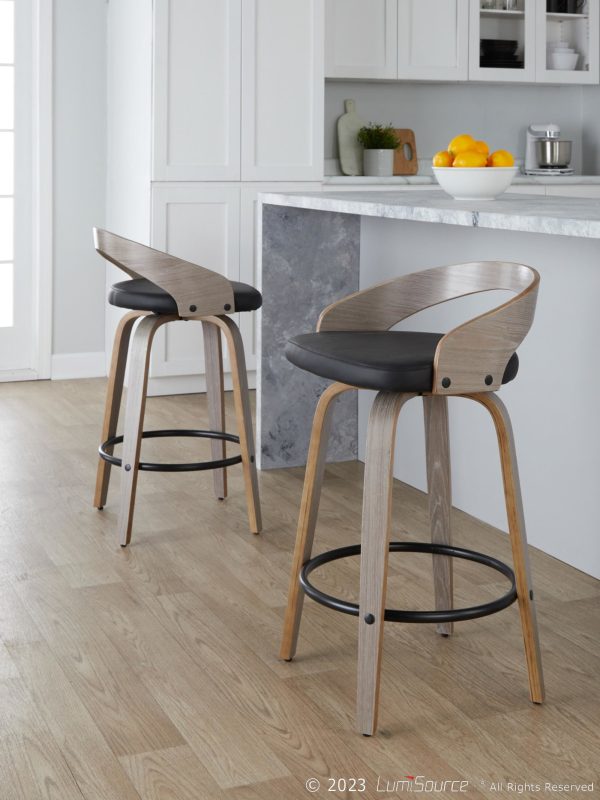 Grotto 26 Inch Contemporary Light Grey Swivel Counter Stools Set of 2