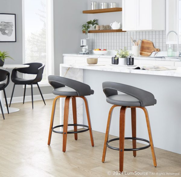 Grotto 26 Inch Contemporary Walnut Swivel Counter Stool Set of 2 1