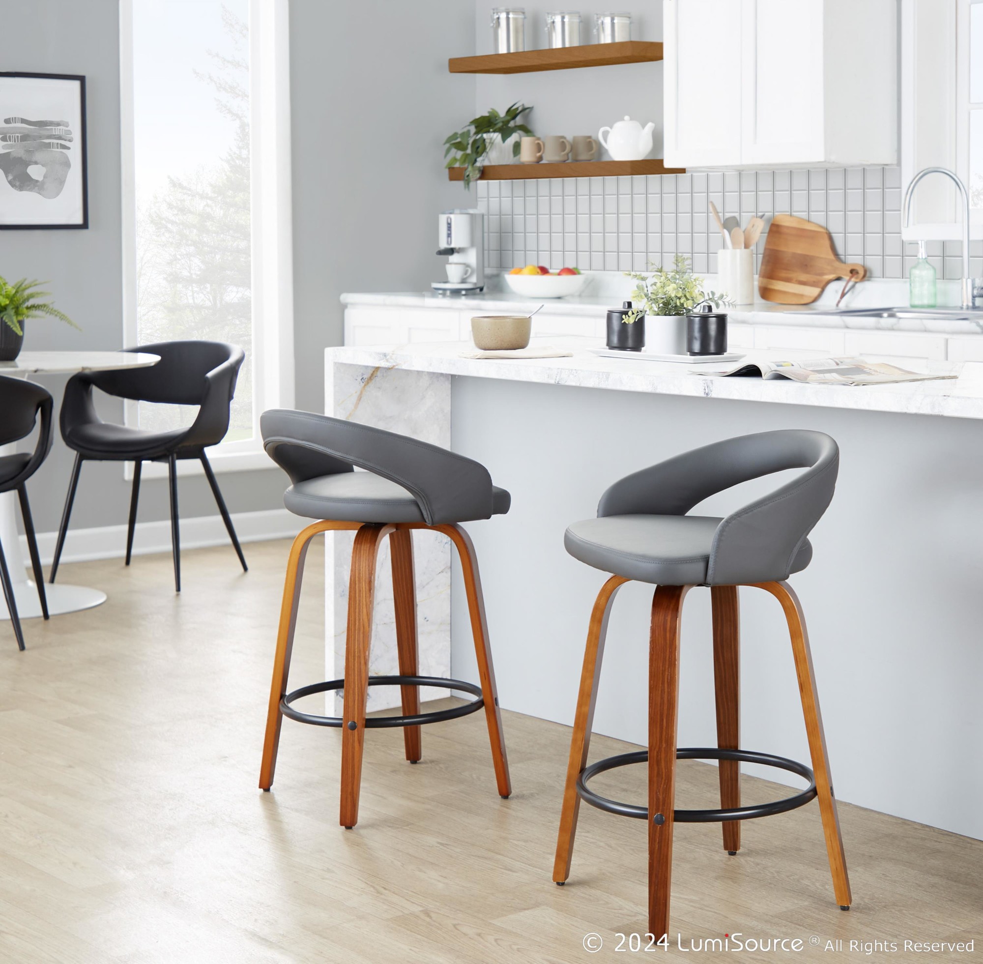 Grotto 26-Inch Contemporary Walnut Swivel Counter Stool (Set of 2) 1 Grotto 26-Inch Contemporary Walnut Swivel Counter Stool (Set of 2)