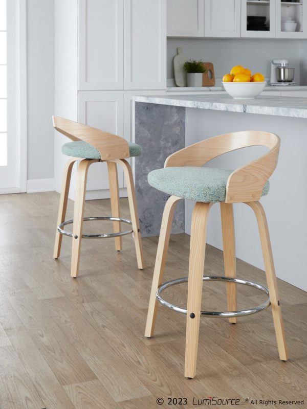 Grotto 26 Inch Light Green Contemporary Swivel Counter Stools Set of 2 1