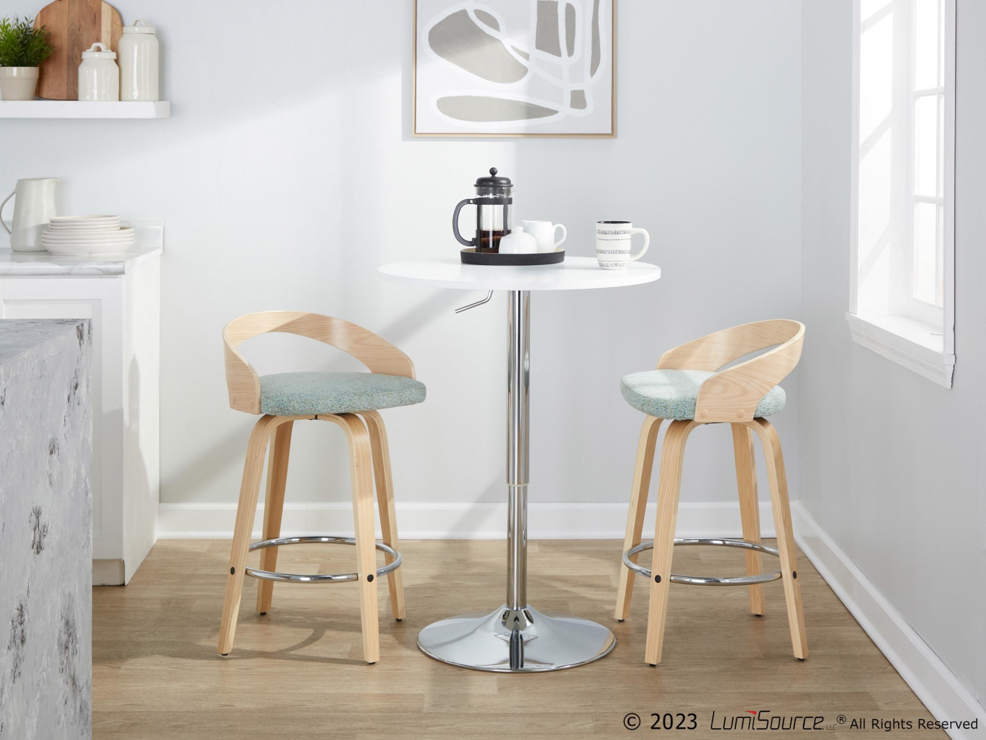 Grotto 26-Inch Light Green Contemporary Swivel Counter Stools (Set of 2) 3 Grotto 26-Inch Light Green Contemporary Swivel Counter Stools (Set of 2) - Image 3