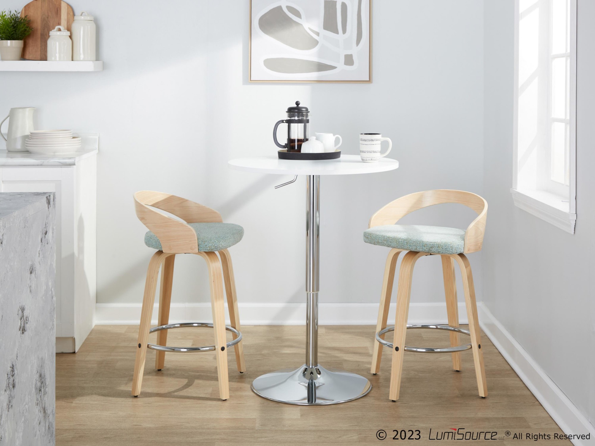 Grotto 26-Inch Light Green Contemporary Swivel Counter Stools (Set of 2) 4 Grotto 26-Inch Light Green Contemporary Swivel Counter Stools (Set of 2) - Image 4