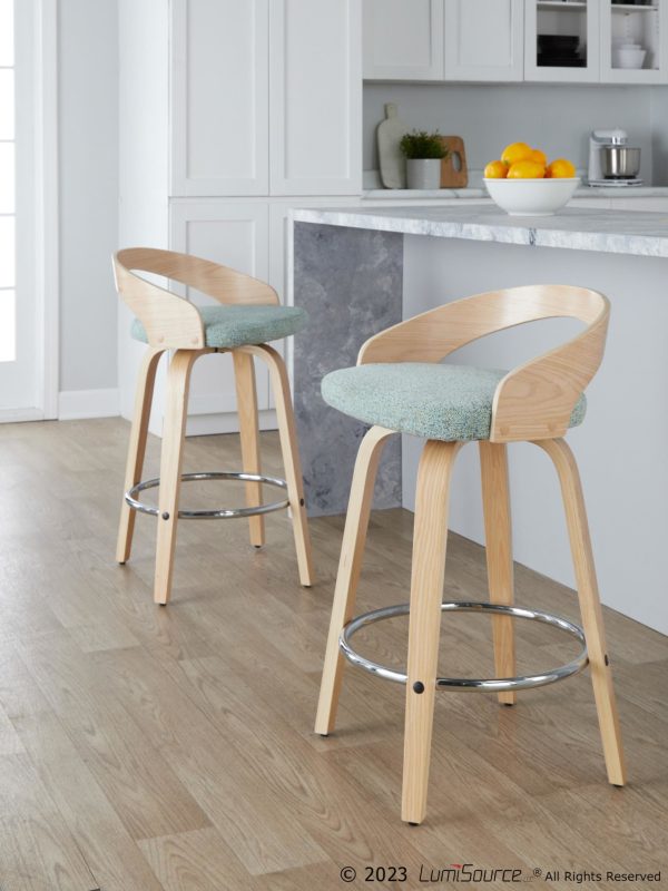 Grotto 26 Inch Light Green Contemporary Swivel Counter Stools Set of 2