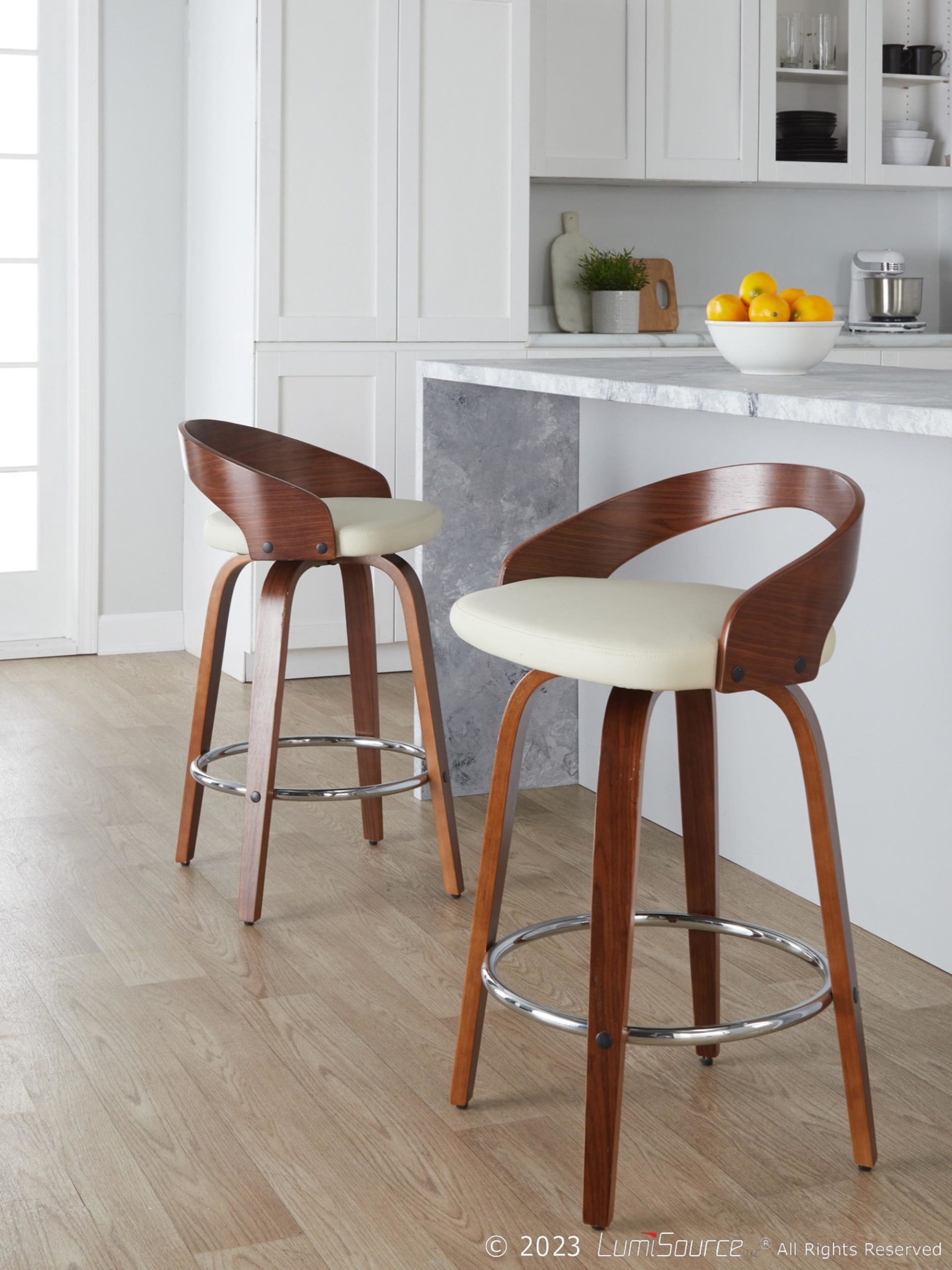 Grotto 26-Inch Mid-Century Modern Cream Swivel Counter Stools (Set of 2) 2 Grotto 26-Inch Mid-Century Modern Cream Swivel Counter Stools (Set of 2) - Image 2