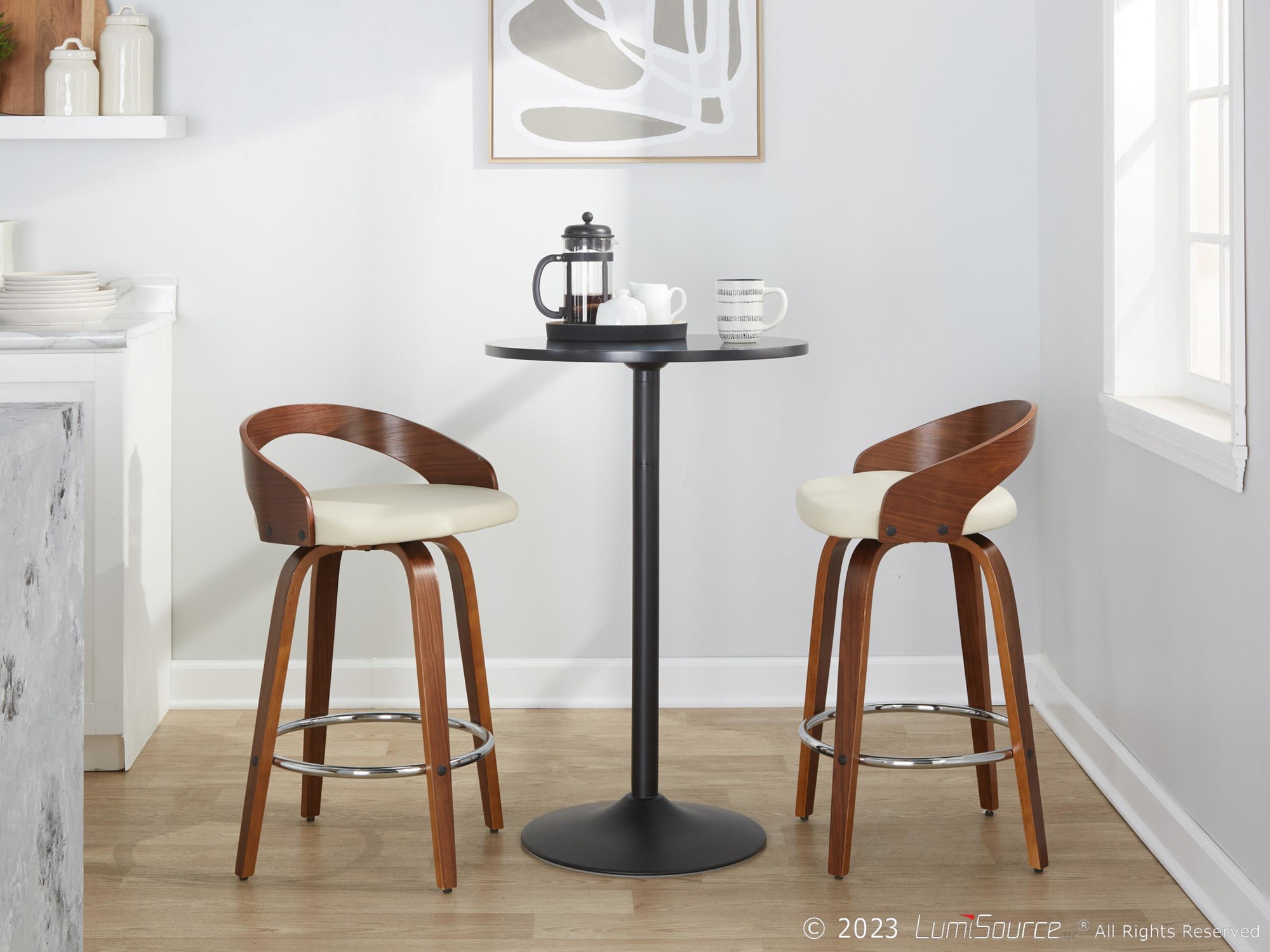 Grotto 26-Inch Mid-Century Modern Cream Swivel Counter Stools (Set of 2) 3 Grotto 26-Inch Mid-Century Modern Cream Swivel Counter Stools (Set of 2) - Image 3