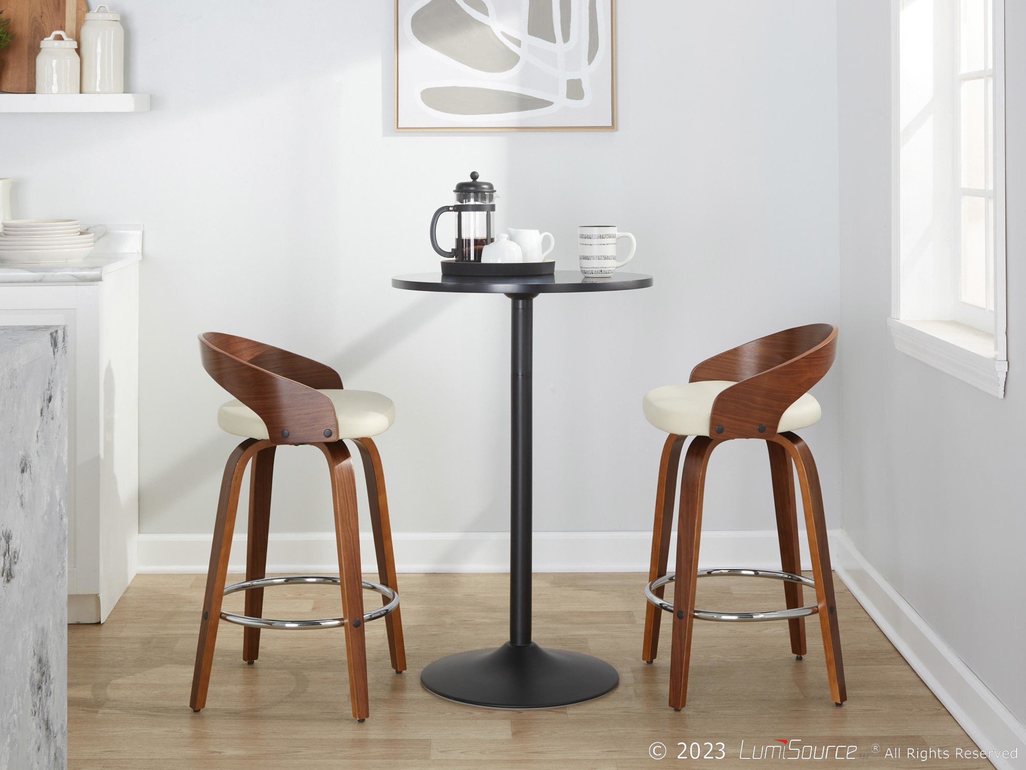 Grotto 26-Inch Mid-Century Modern Cream Swivel Counter Stools (Set of 2) 4 Grotto 26-Inch Mid-Century Modern Cream Swivel Counter Stools (Set of 2) - Image 4