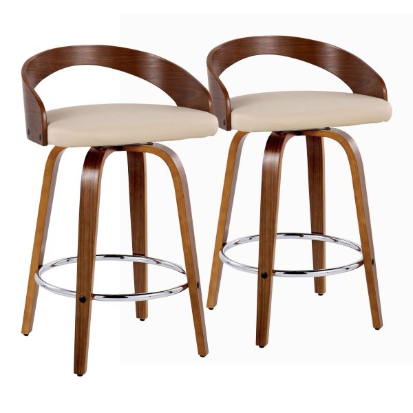 Grotto 26 Inch Mid Century Modern Cream Swivel Counter Stools Set of 2 4