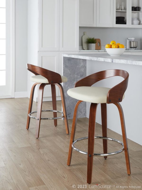 Grotto 26 Inch Mid Century Modern Cream Swivel Counter Stools Set of 2