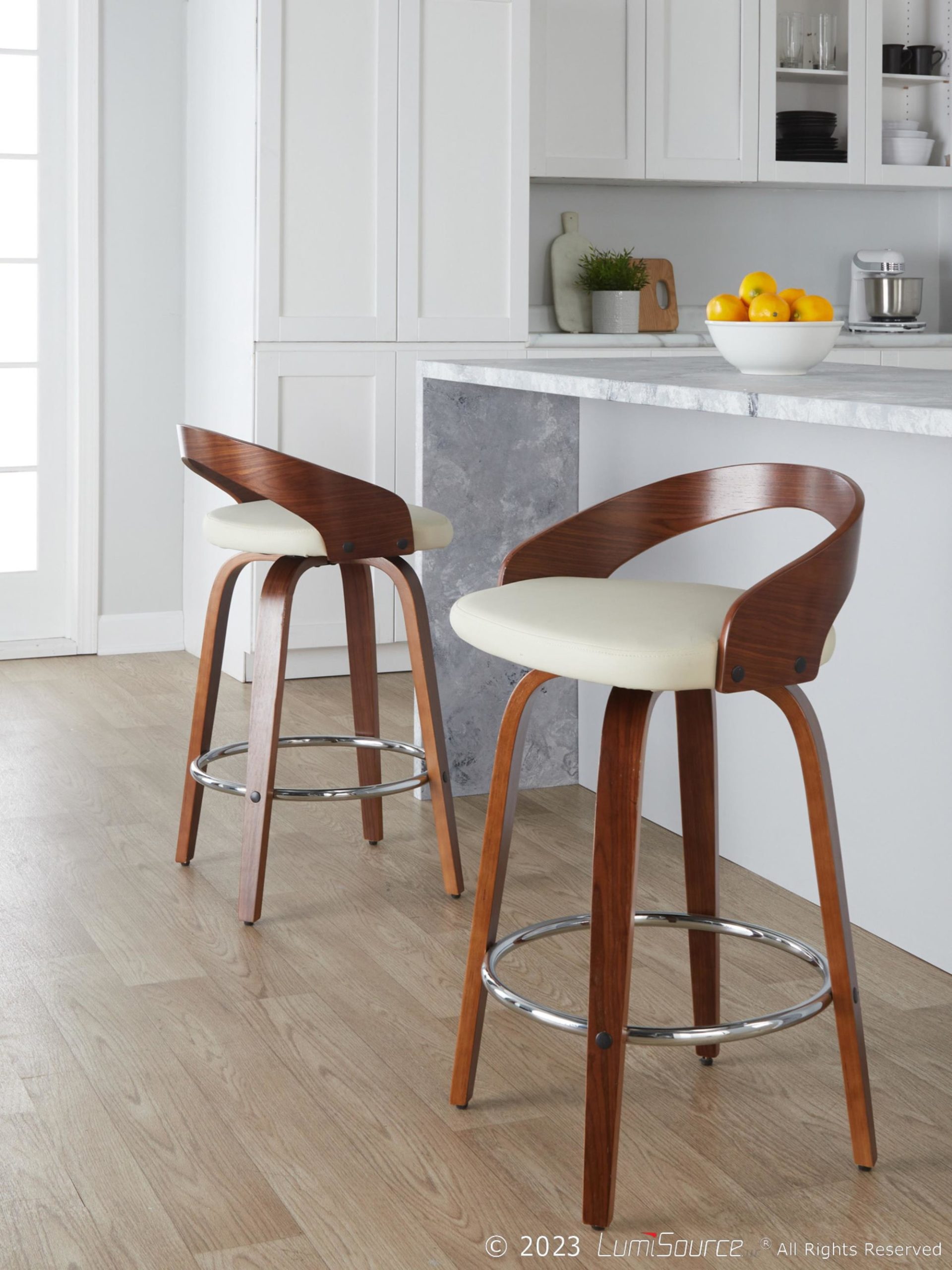 Grotto 26-Inch Mid-Century Modern Cream Swivel Counter Stools (Set of 2) 1 Grotto 26-Inch Mid-Century Modern Cream Swivel Counter Stools (Set of 2)