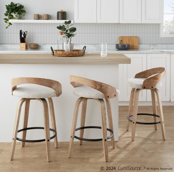 Grotto 26 Inch Oat Fabric Contemporary Swivel Counter Stools Set of 2 1