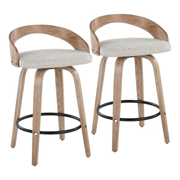 Grotto 26 Inch Oat Fabric Contemporary Swivel Counter Stools Set of 2 2