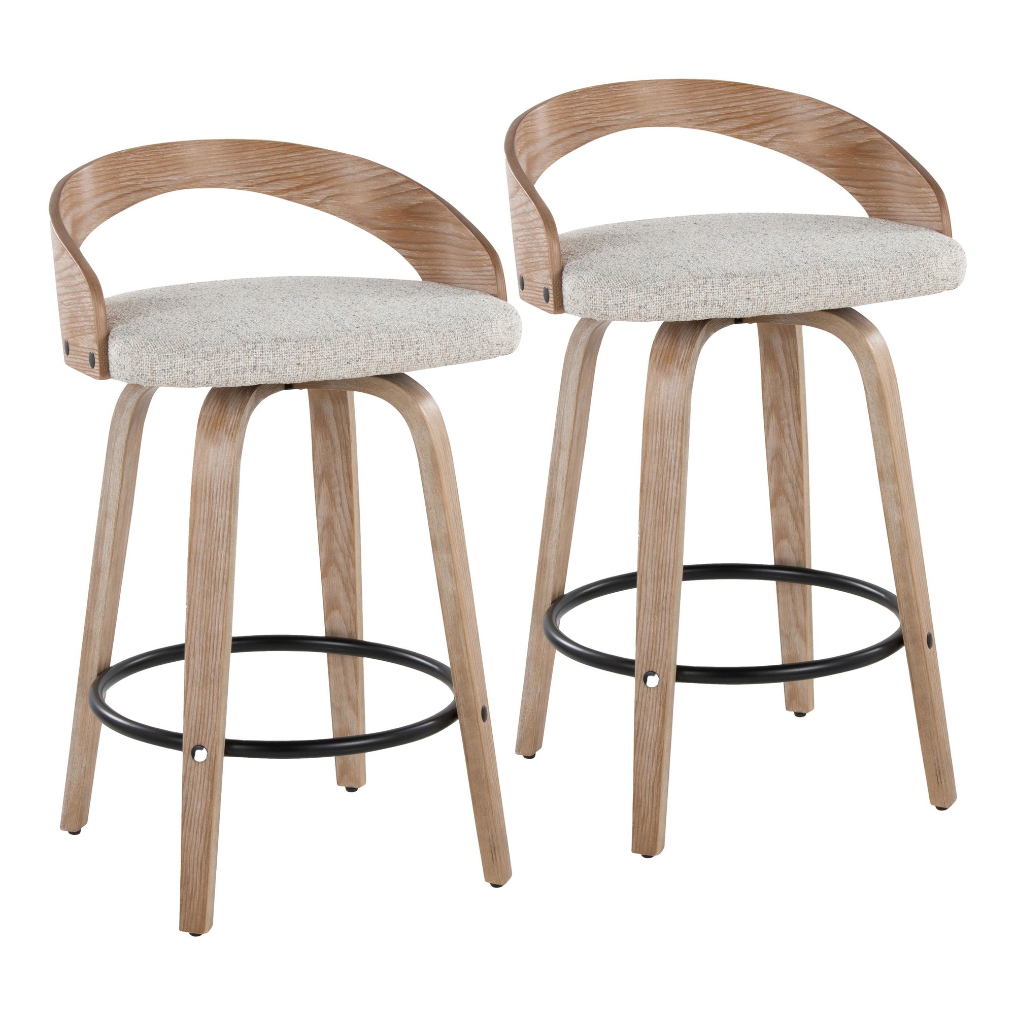 Grotto 26-Inch Oat Fabric Contemporary Swivel Counter Stools (Set of 2) 3 Grotto 26-Inch Oat Fabric Contemporary Swivel Counter Stools (Set of 2) - Image 3